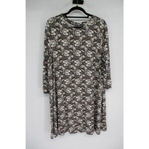 LOFT Womens Dress XL Black Tan Floral Long Sleeve Pullover Jersey Knit Classic